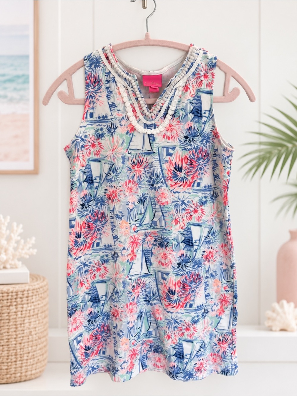 Lilly Pulitzer Girls Dory Shift Dress Sparks Fly Fireworks Print, Size XL 12/14